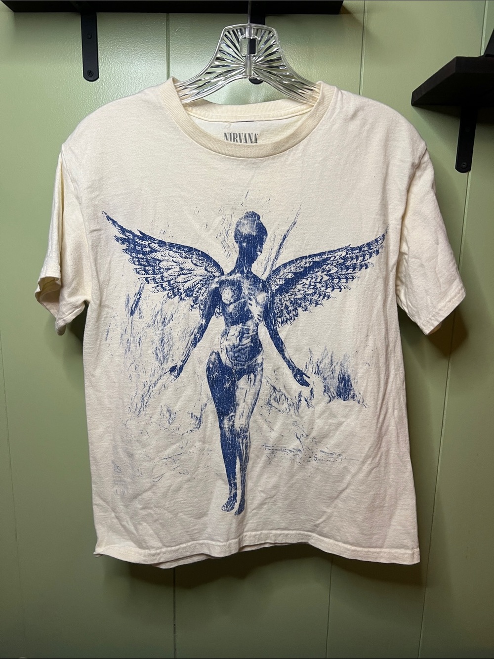 NIRVANA Cream Short Sleeve Tee with Blue Angel Graphic
